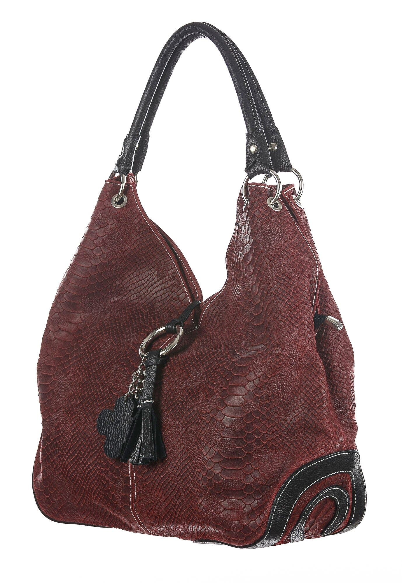 Borsa donna in vera pelle CHIAROSCURO mod. BONELLA big colore BORDEAUX, Made in Italy.