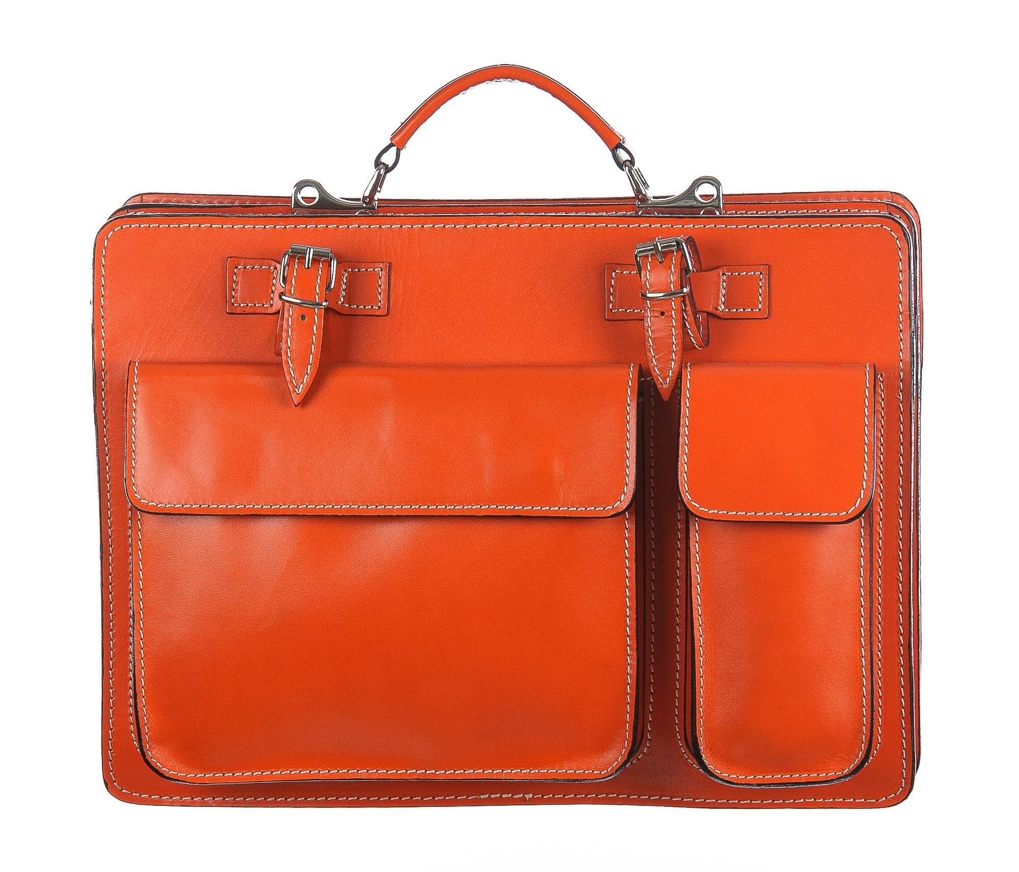 Cartella ufficio / lavoro in vera pelle CHIAROSCURO mod. ALEX maxi, colore ARANCIONE, con tracolla, Made in Italy adatta a computer Pc portatile 13/14 pollici, brochure grandi, cartelle e fogli formato A4