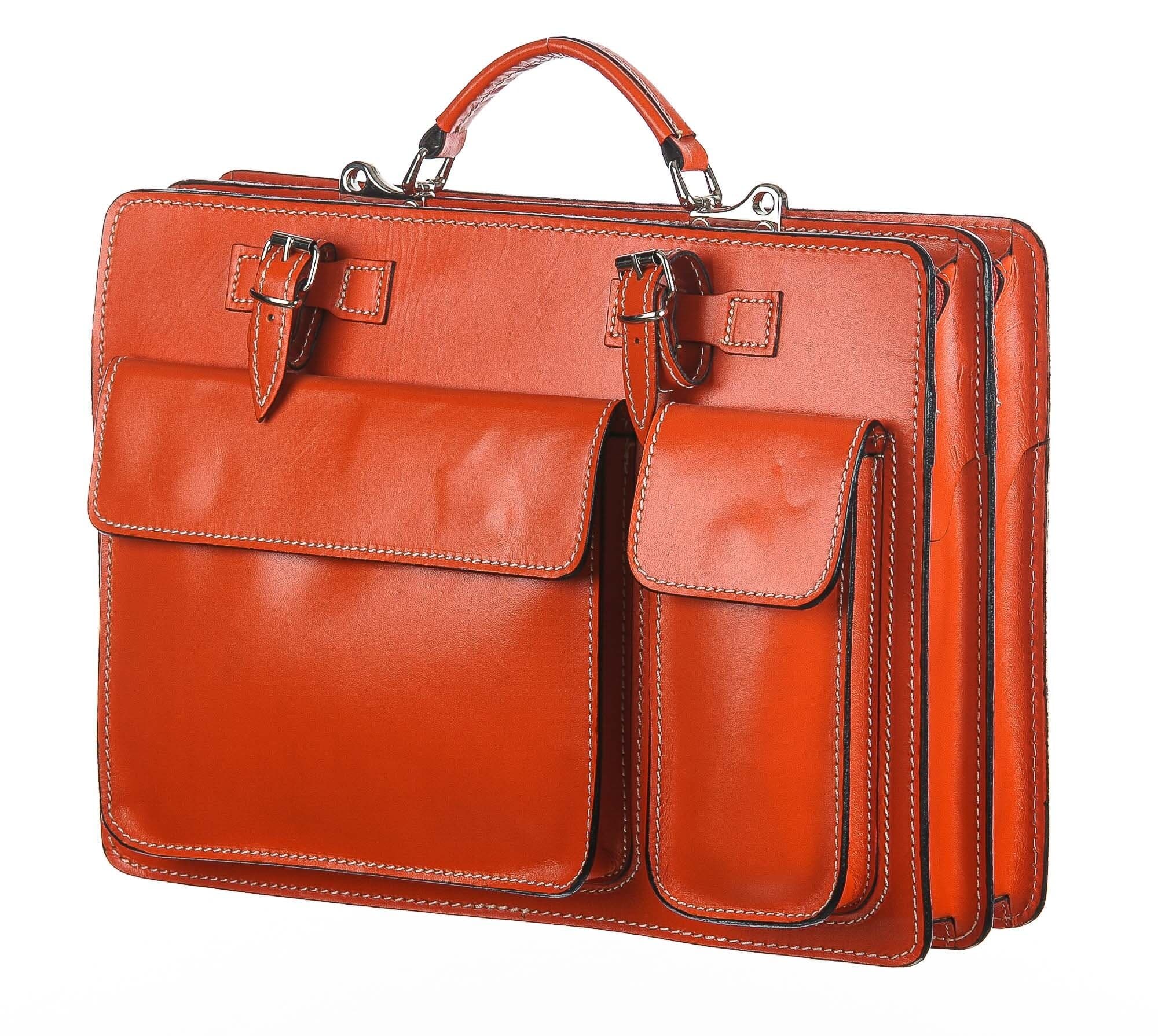 Cartella ufficio / lavoro in vera pelle CHIAROSCURO mod. ALEX maxi, colore ARANCIONE, Made in Italy adatta a computer Pc portatile 13/14 pollici, brochure grandi, cartelle e fogli formato A4