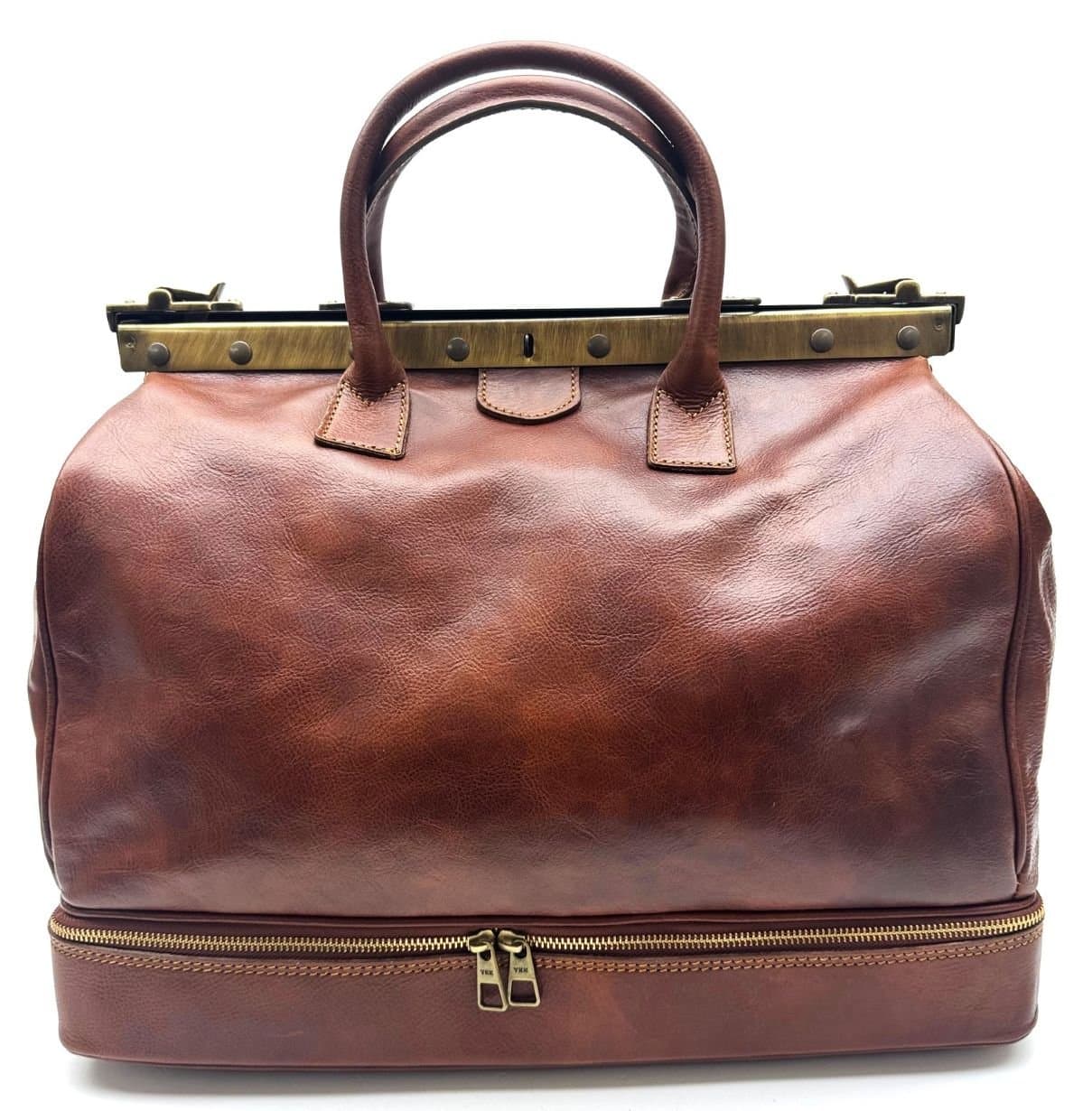 BORSE DA VIAGGIO IN PELLE / Borsone da viaggio in vera pelle ASCANIO MAXI, colore MARRONE, CHIAROSCURO, Made in Italy