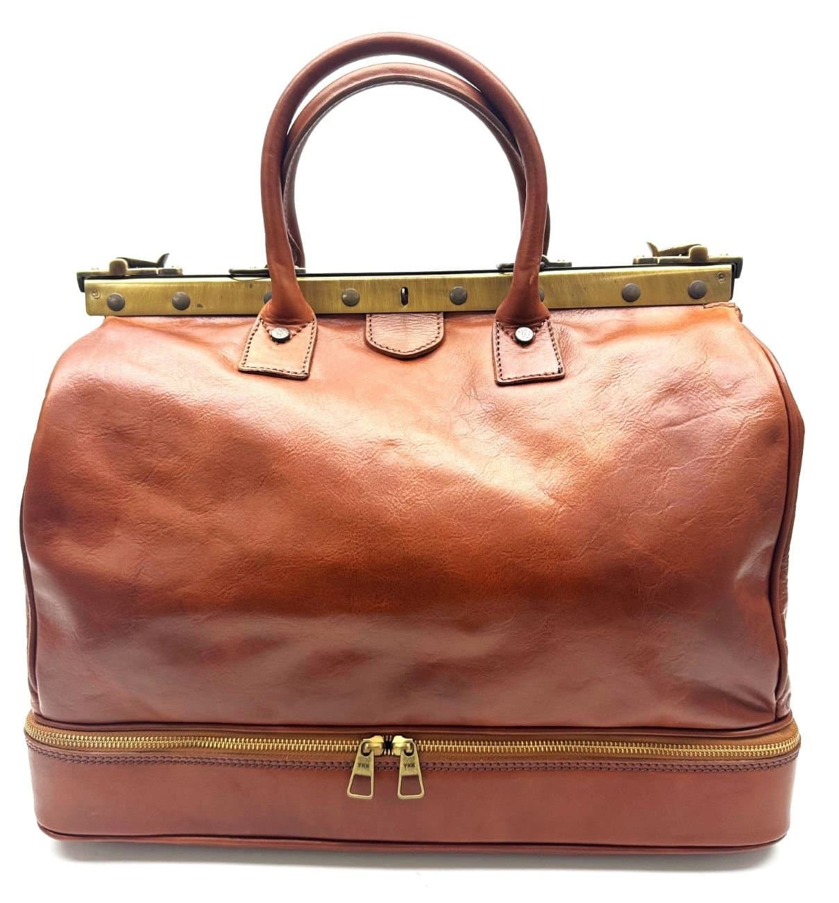 BORSE DA VIAGGIO IN PELLE / Borsone da viaggio in vera pelle ASCANIO MAXI, colore MIELE, CHIAROSCURO, Made in Italy