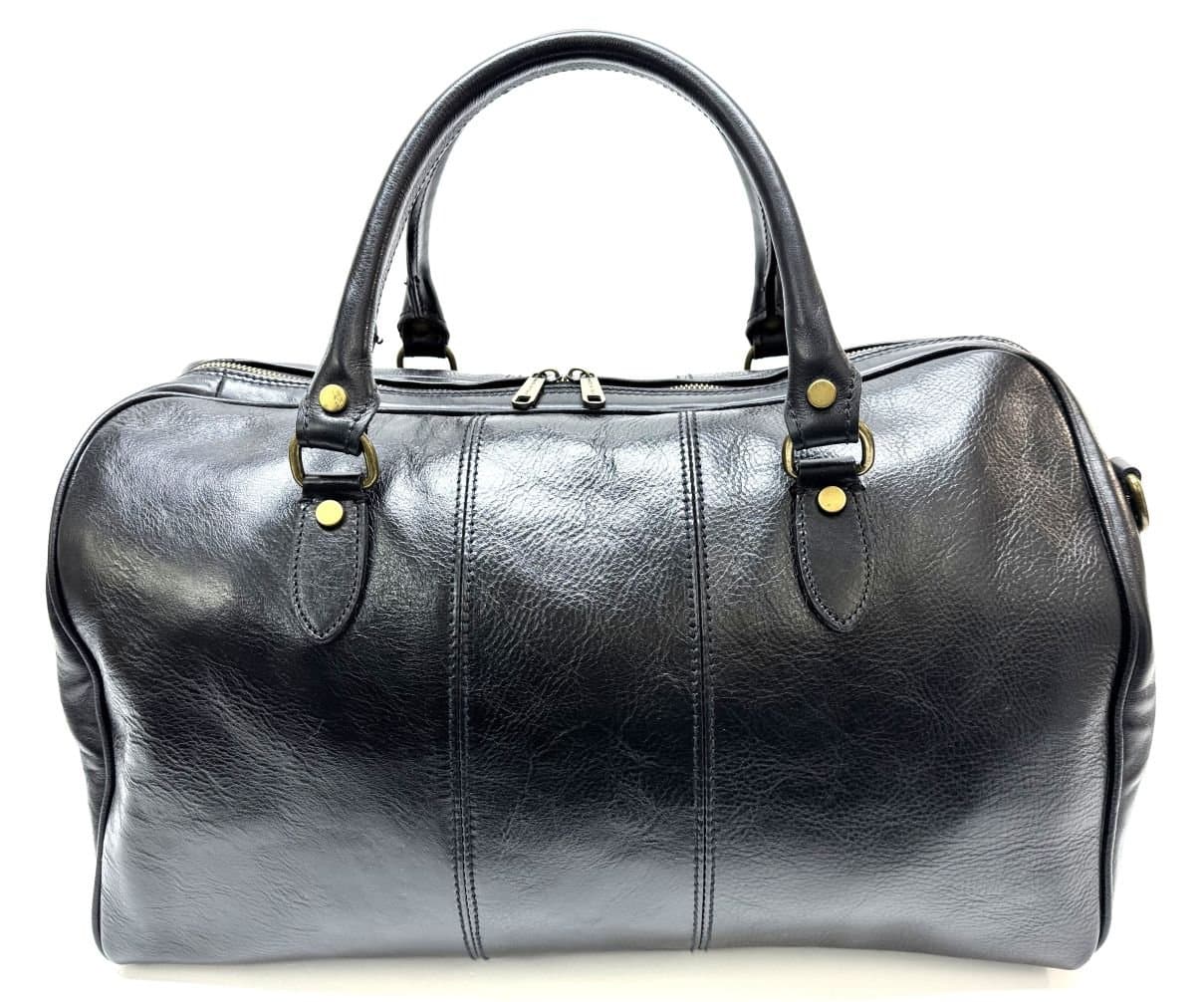 Borsa viaggio NILO MEDIO in vera pelle primo fiore, colore NERO, CHIAROSCURO, Made in Italy (Borsa)
