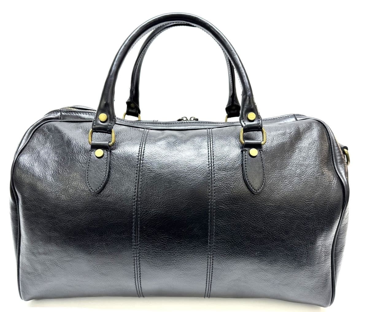 Borsa viaggio NILO MEDIO in vera pelle primo fiore, colore NERO, CHIAROSCURO, Made in Italy
