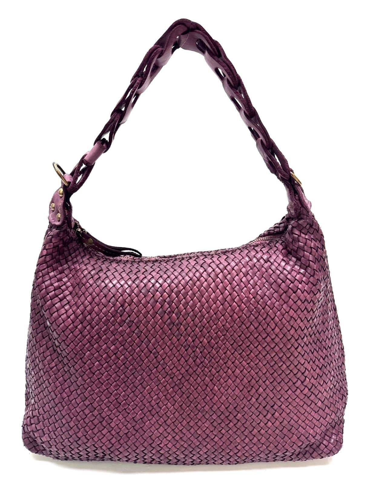Borsa donna CINZIA BIG in vera pelle vintage, colore BORDEAUX, CHIAROSCURO, Made in Italy