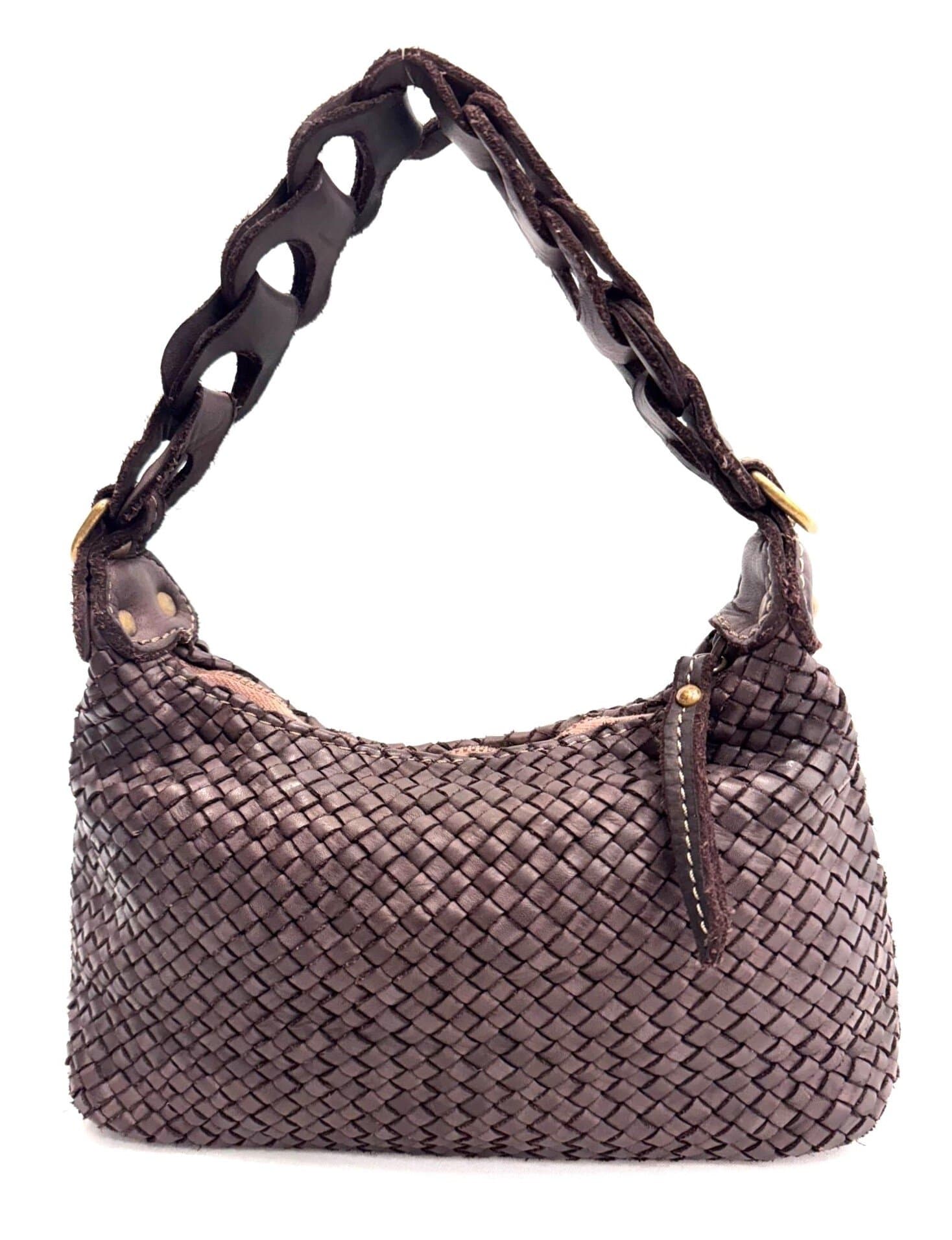 Borsa donna CINZIA SMALL in vera pelle vintage, colore TESTA DI MORO, CHIAROSCURO, Made in Italy