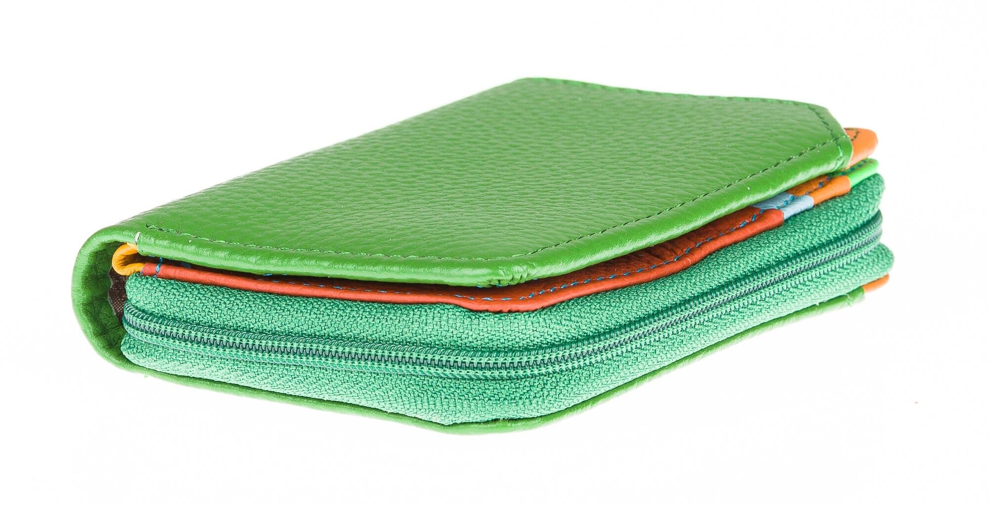 CALCEOLARIA: portafoglio donna in vera pelle martellata colore VERDE, Made in Italy.