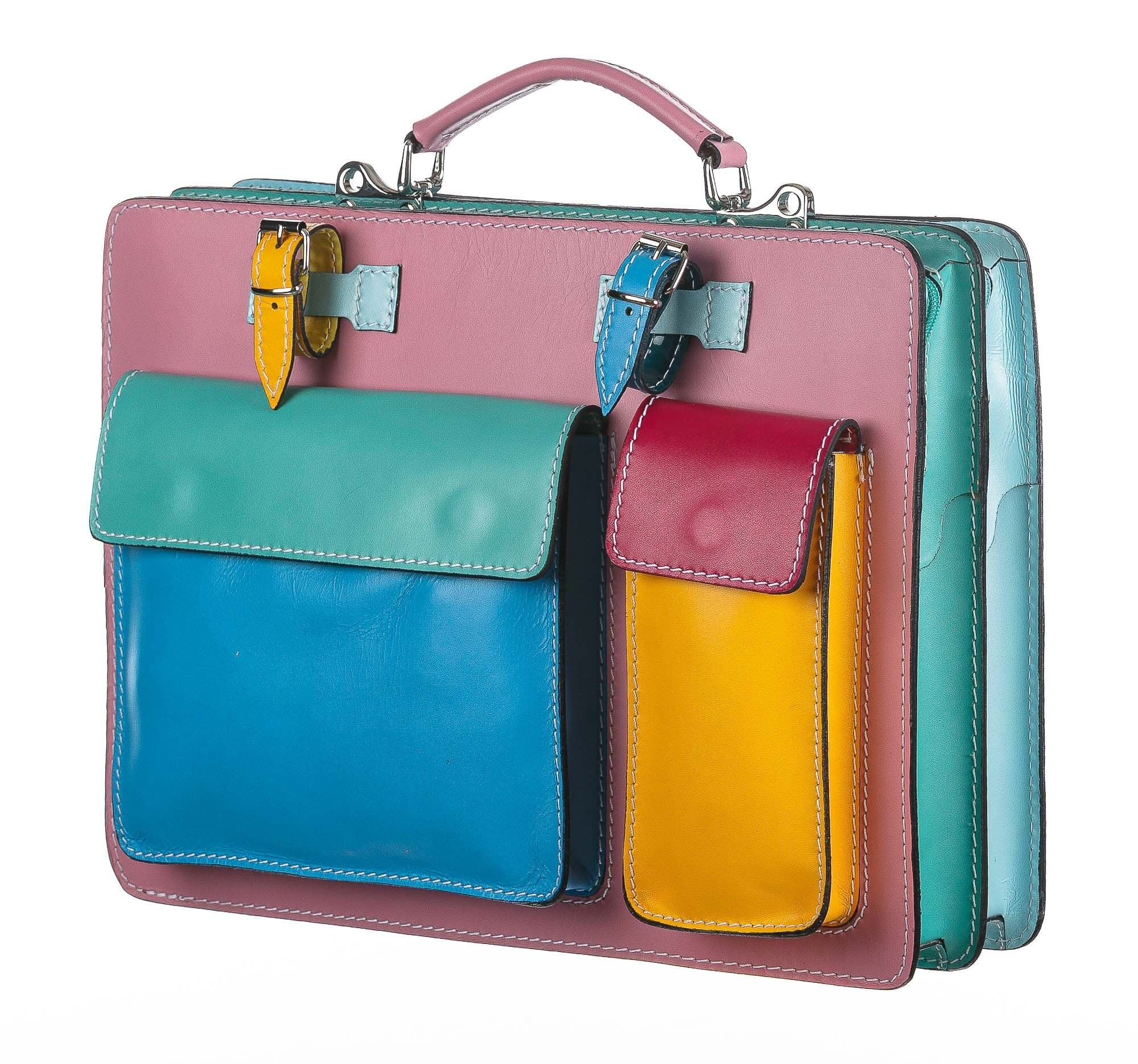 ELVI Maxi base Rosa: Cartella ufficio/lavoro in vera pelle CHIAROSCURO, MULTICOLORE, Made in Italy adatta a computer Pc portatile 13/14 pollici, brochure grandi, cartelle e fogli formato