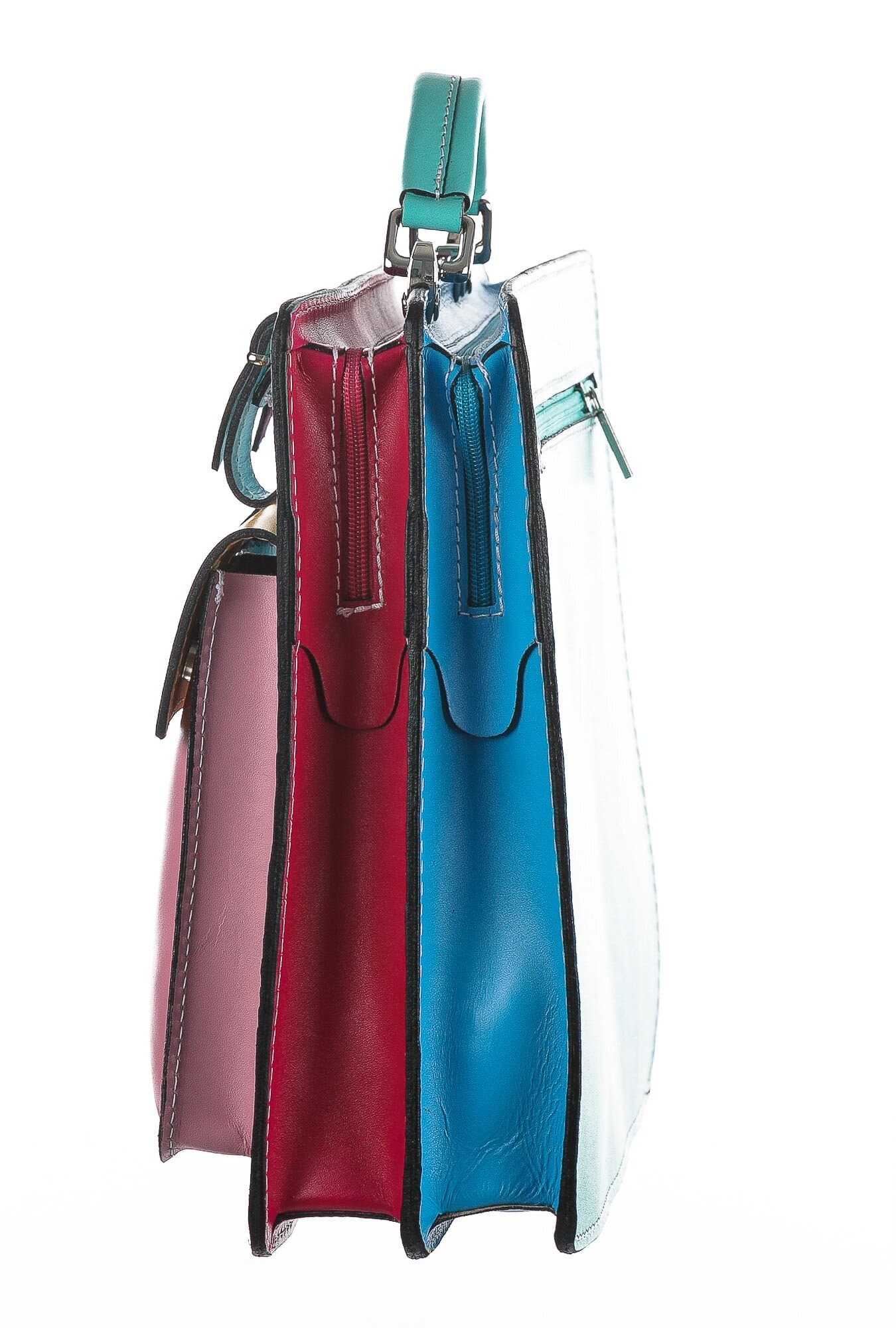 ELVI Maxi base Verde Aqua pastello: Cartella ufficio/lavoro in vera pelle CHIAROSCURO, MULTICOLORE, Made in Italy adatta a computer Pc portatile 13/14 pollici, brochure grandi, cartelle e fogli formato A4 (Borsa)