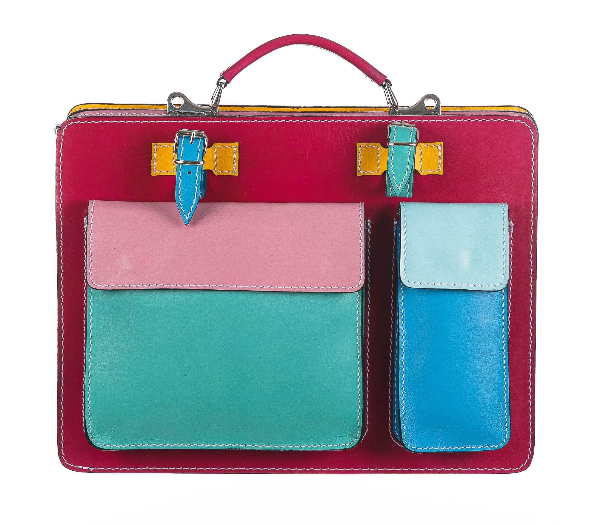 ELVI Maxi base Fuxia pastello: Cartella ufficio/lavoro in vera pelle CHIAROSCURO, MULTICOLORE, Made in Italy adatta a computer Pc portatile 13/14 pollici, brochure grandi, cartelle e fogli formato A4 (Borsa)