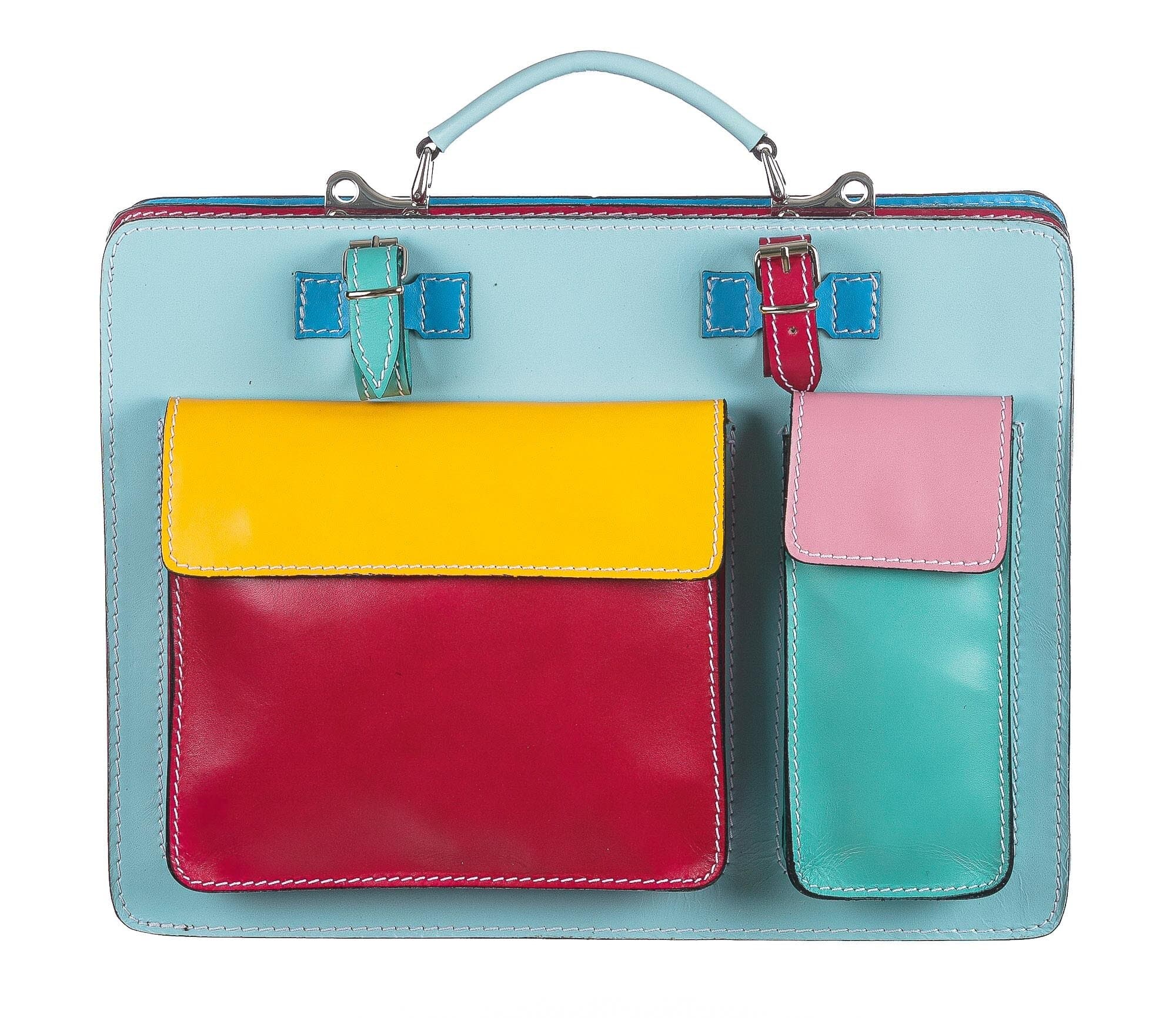 ELVI Maxi base Azzurro pastello: Cartella ufficio/lavoro in vera pelle CHIAROSCURO, MULTICOLORE, Made in Italy adatta a computer Pc portatile 13/14 pollici, brochure grandi, cartelle e fogli formato A4 (Borsa)