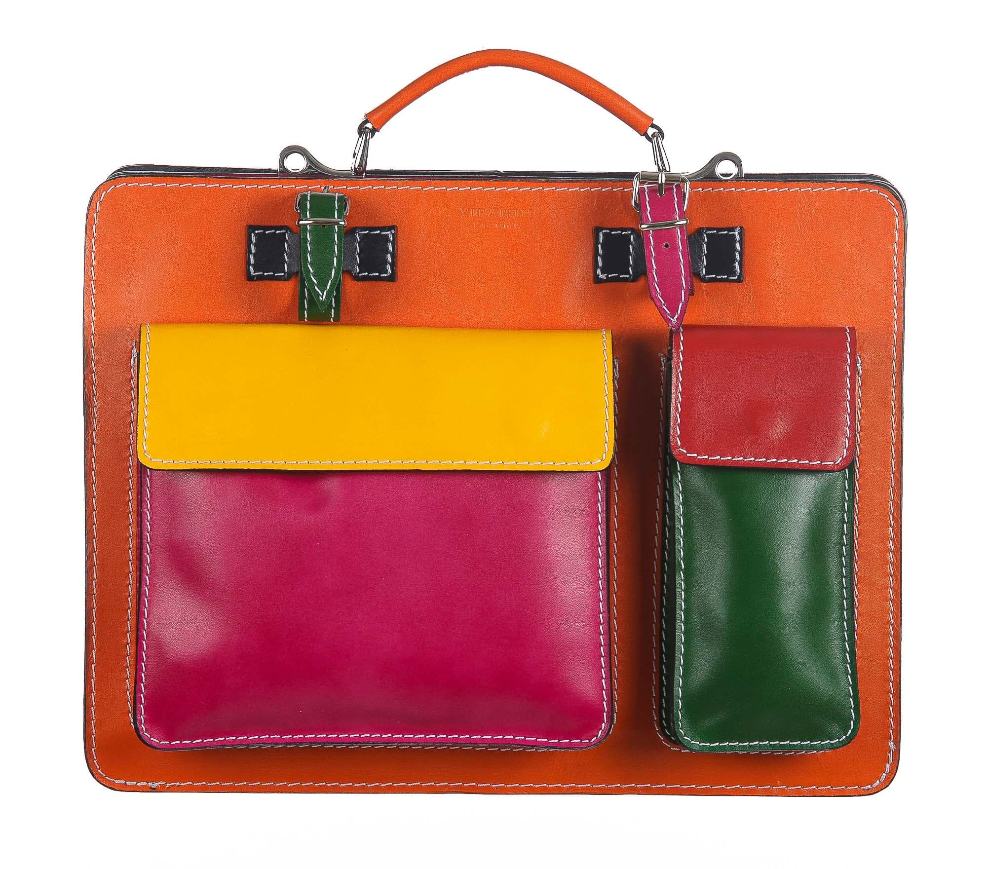 ELVI XXL base Arancione: Cartella ufficio/lavoro in vera pelle CHIAROSCURO, Made in Italy adatta a computer Pc portatile 15 pollici, brochure grandi, cartelle