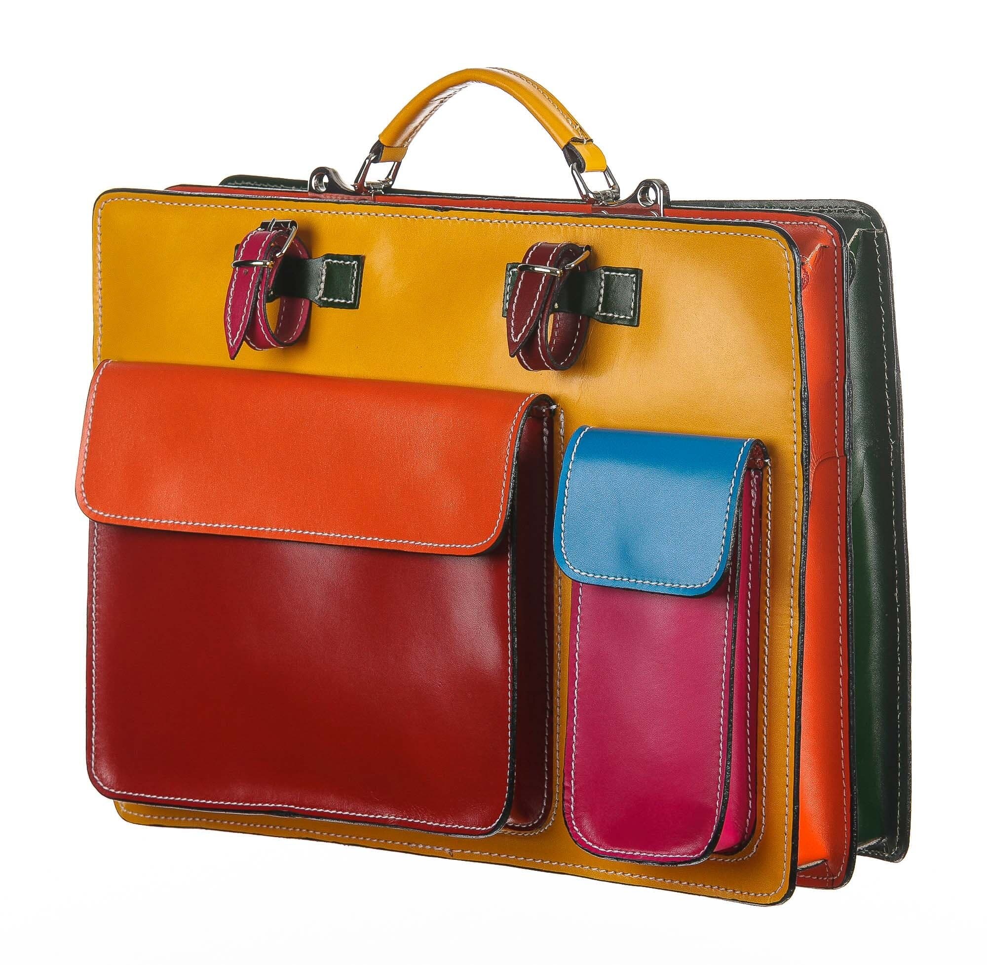 ELVI XXL base Giallo: Cartella ufficio/lavoro in vera pelle CHIAROSCURO, Made in Italy adatta a computer Pc portatile 15 pollici, brochure grandi, cartelle
