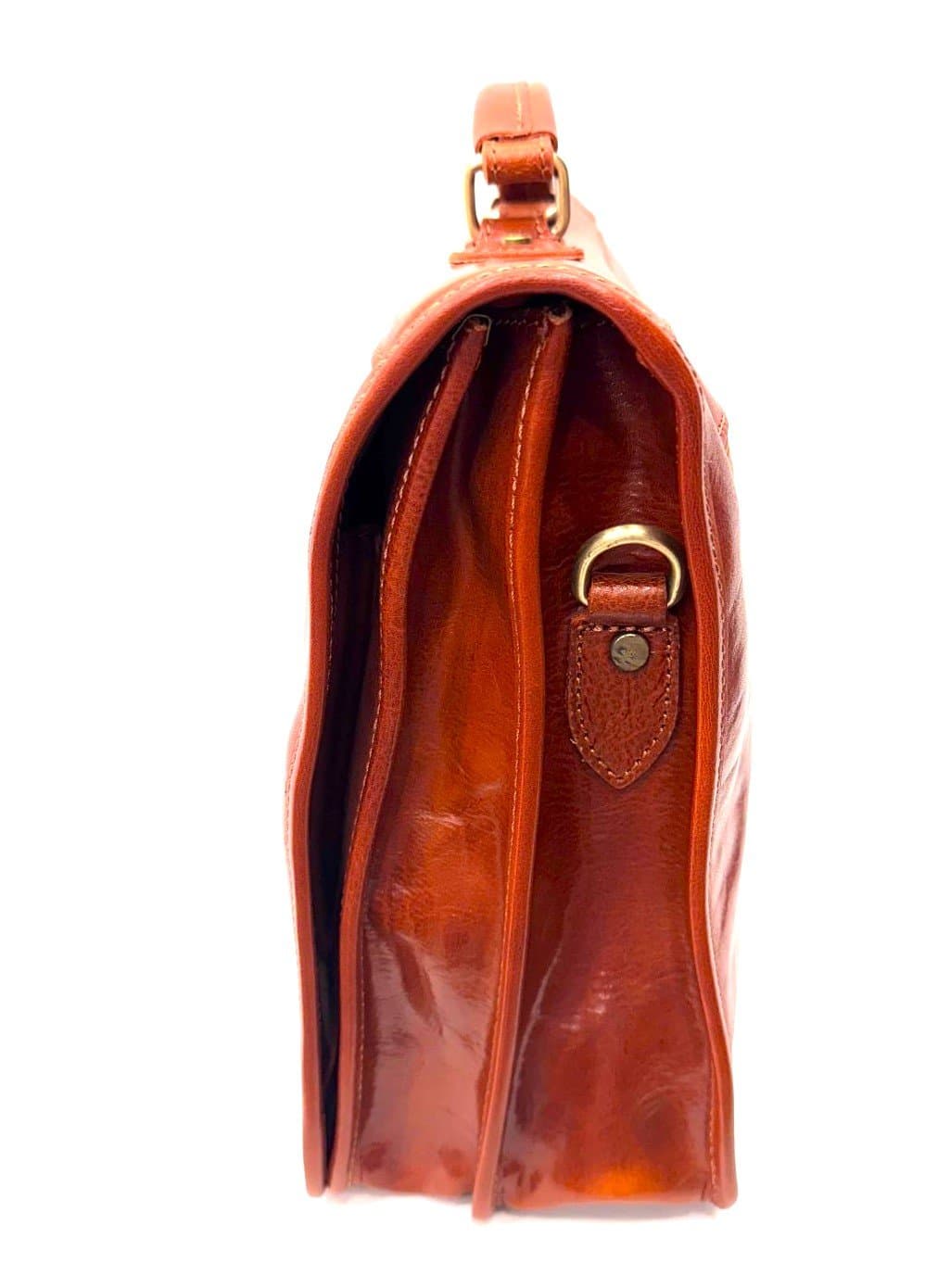 Cartella in Cuoio Rosso Vintage da ufficio / lavoro uomo e donna in vera pelle CHIAROSCURO mod. PIER GIORGIO, colore MIELE, Made in Italy. (Borsa)