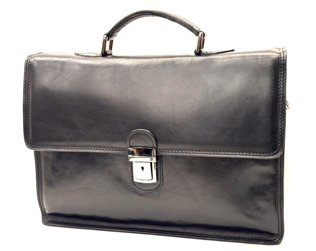 Cartella ufficio / lavoro uomo in vera pelle CHIAROSCURO mod. NUNZIO colore NERO Made in Italy