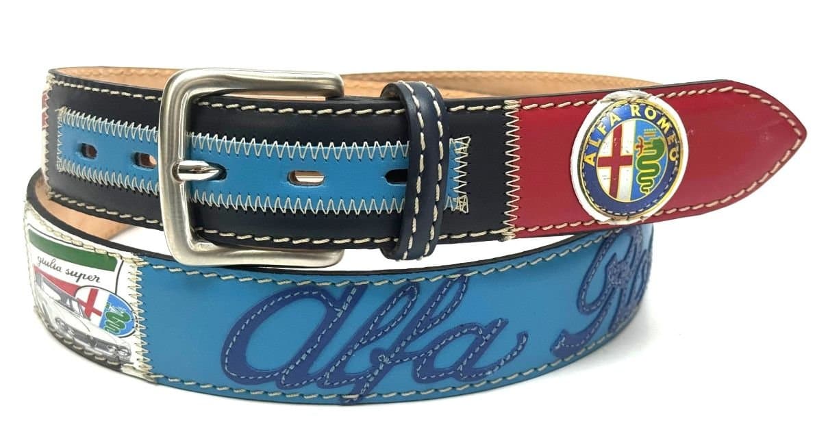 CASSINO: cintura uomo in cuoio, colore : MULTICOLOR, tema fantasia auto, Made in Italy