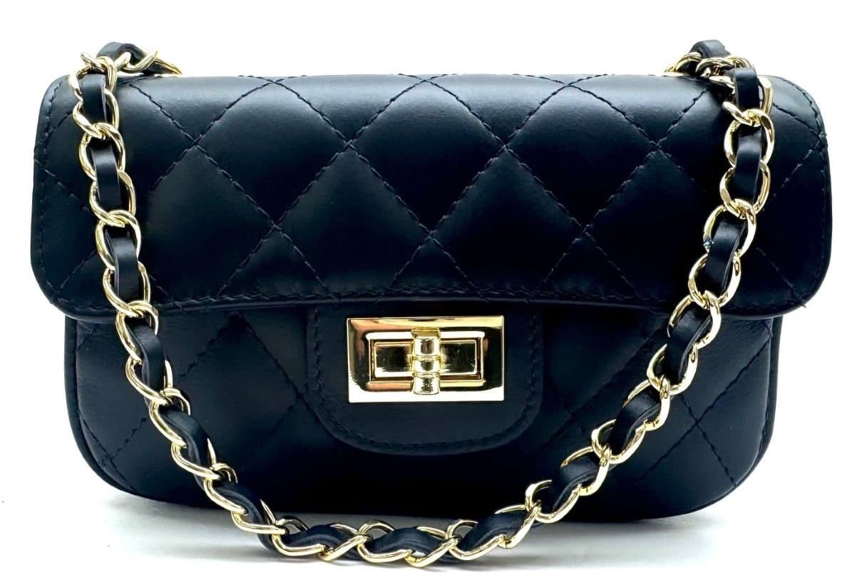 Genuine leather shoulder bag CHARLOTTE MINI, BLUE colour, CHIAROSCURO, MADE IN ITALY