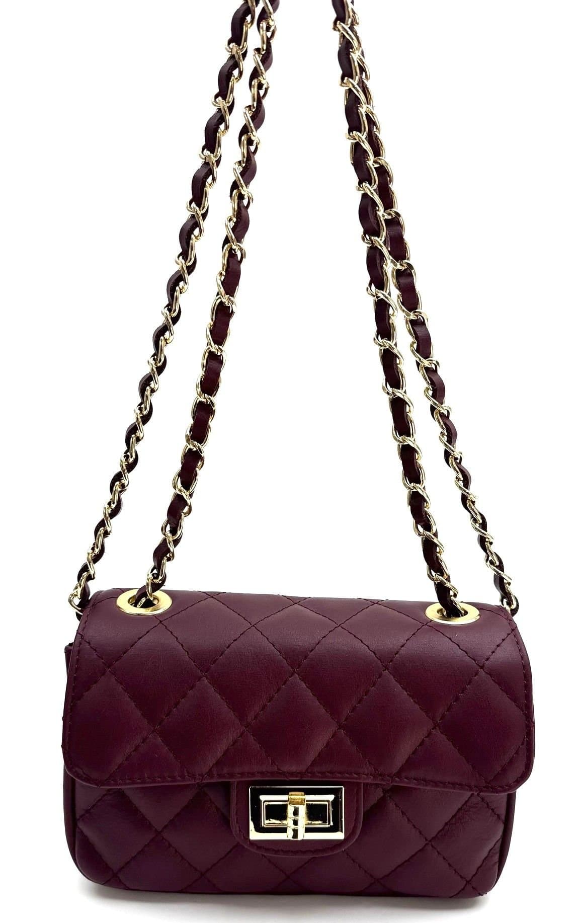 Borsa a spalla da donna in vera pelle CHARLOTTE MINI, colore BORDEAUX, CHIAROSCURO, Made in Italy
