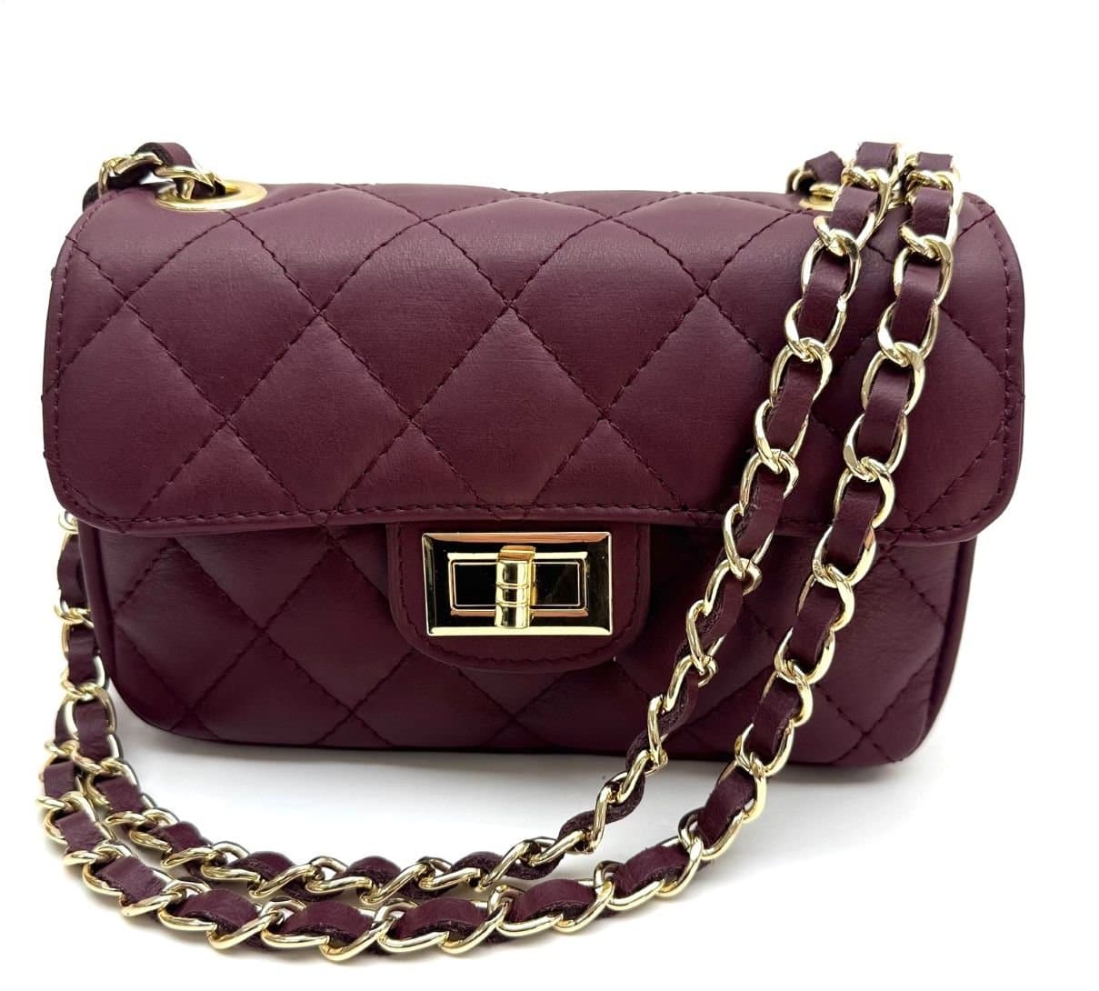 Borsa a spalla da donna in vera pelle CHARLOTTE MINI, colore Bordeux, CHIAROSCURO, Made in Italy