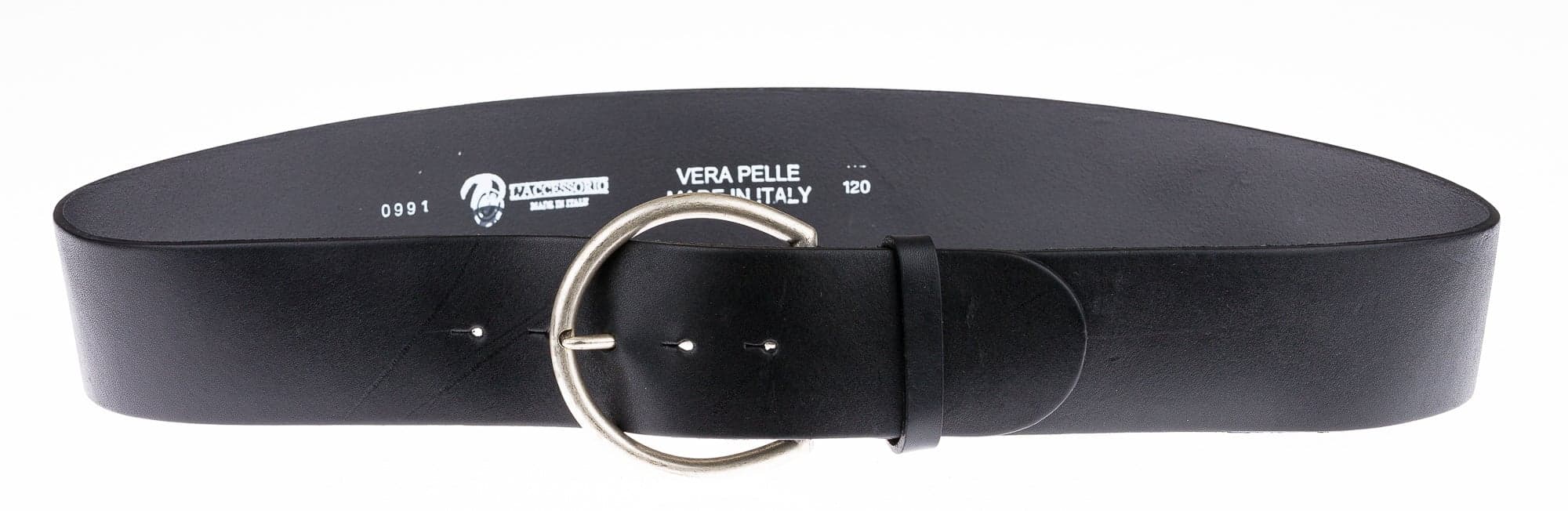 Cintura donna in vera pelle CHIAROSCURO mod. ANVERSA colore NERO Made in Italy.