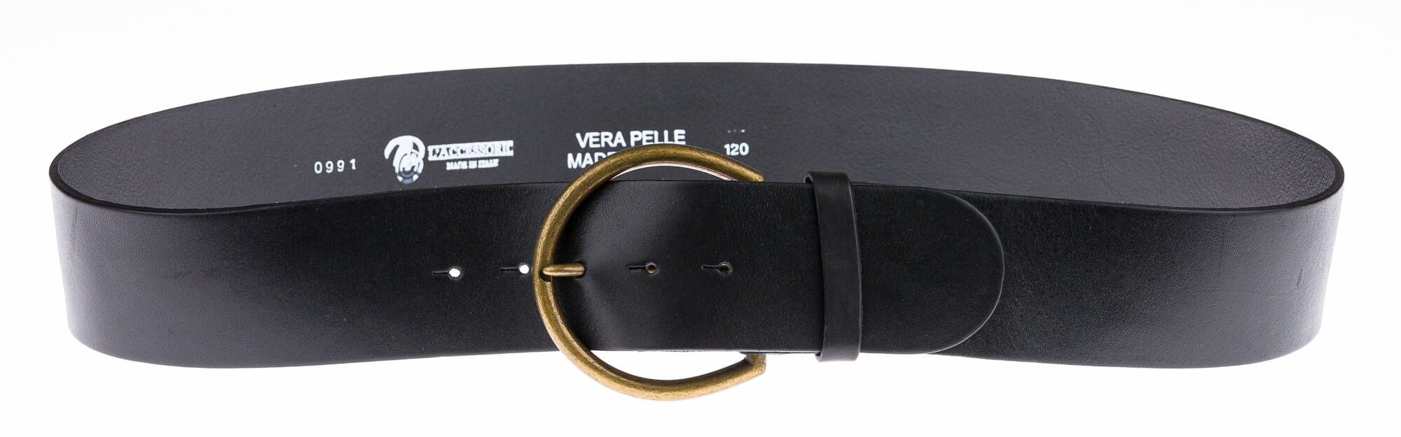 Cintura donna in vera pelle CHIAROSCURO mod. ANVERSA colore NERO Made in Italy.
