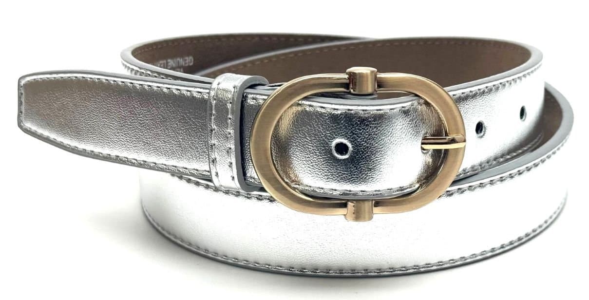 Cintura donna in vera pelle CHIAROSCURO mod. OSLO colore ARGENTO, Made in Italy.