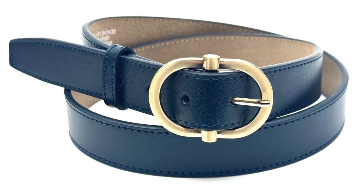 Cintura donna in vera pelle CHIAROSCURO mod. OSLO colore BLU, Made in Italy.
