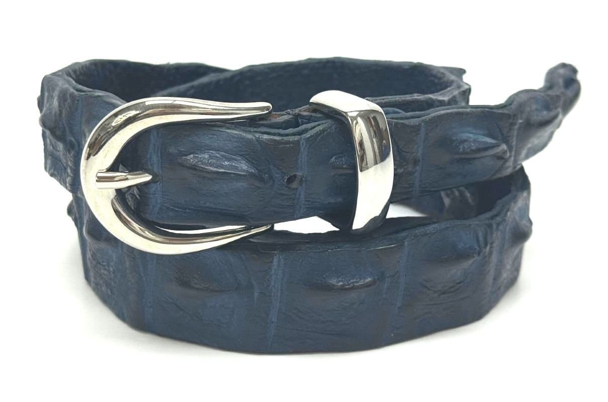 Cintura donna in vera pelle di coccodrillo DURBAN, CITES, colore blu, SANTINI, Made in Italy