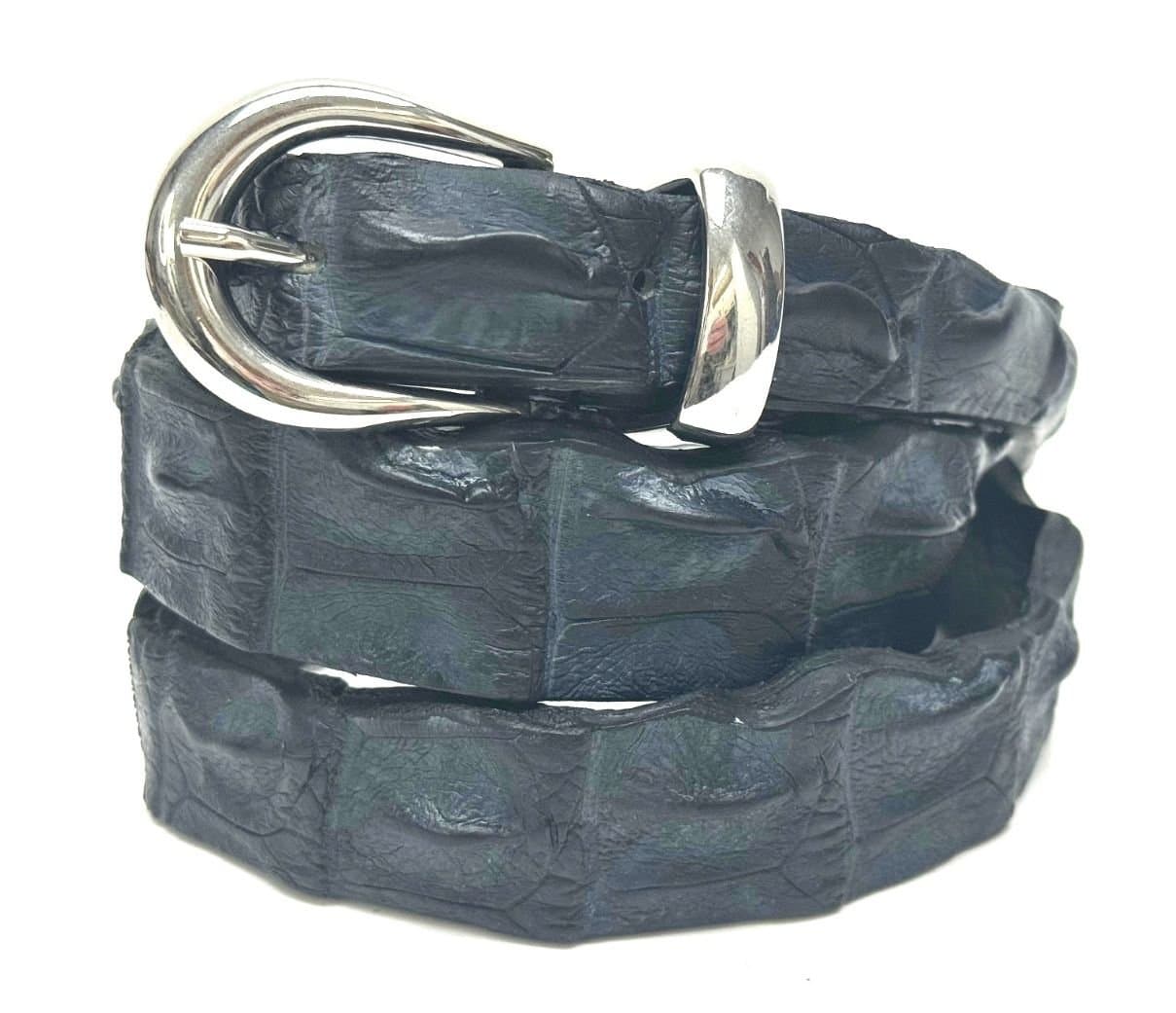 Cintura donna in vera pelle di coccodrillo DURBAN, CITES, colore blu scuro, SANTINI, Made in Italy
