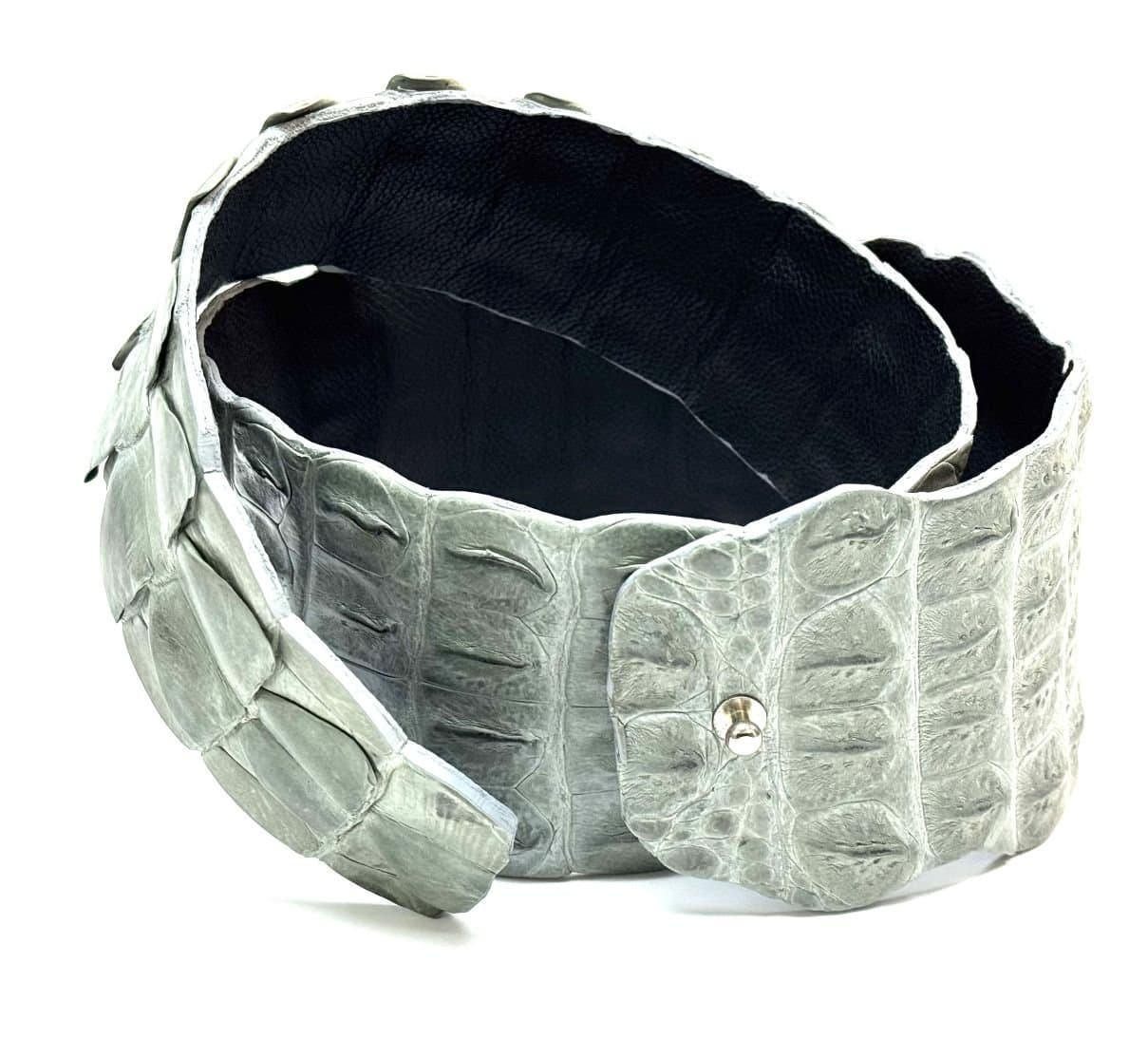 Cintura donna in vera pelle di coccodrillo GIZA, CITES, colore GRIGIO, SANTINI, Made in Italy