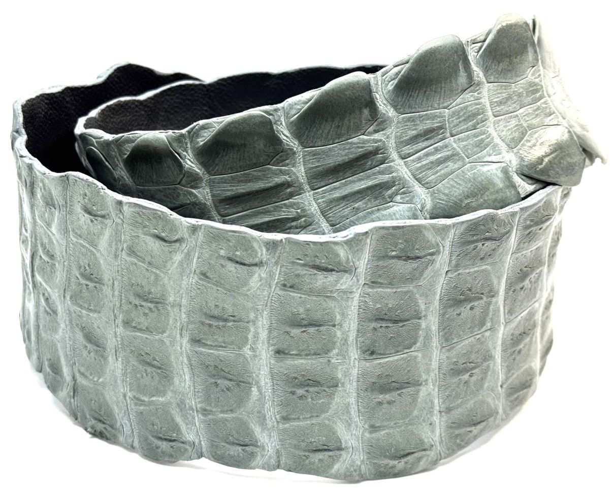 Cintura donna in vera pelle di coccodrillo GIZA, CITES, colore GRIGIO, SANTINI, Made in Italy