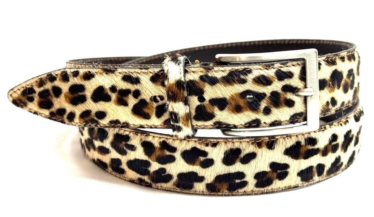 Cintura donna in vera pelle - pony mod. ZARIA, colore animalier leopardo, CHIAROSCURO, Made in Italy