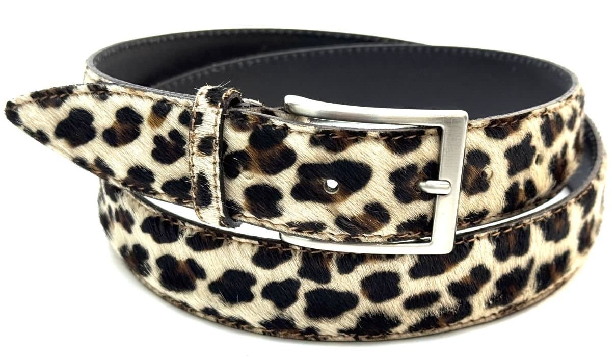 Women's belt in real leather - pony mod. ZARIA, leopard animalier color, CHIAROSCURO, Made in Italy