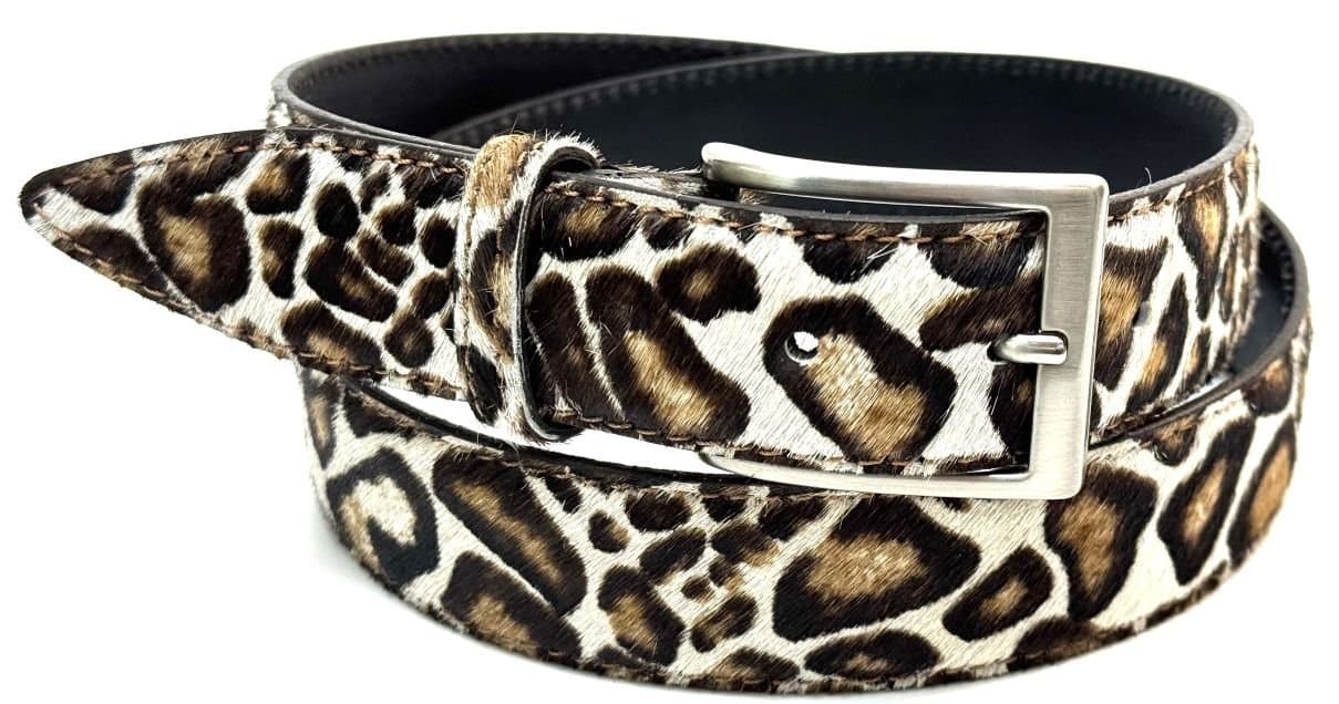 Women's belt in real leather - pony mod. ZARIA, leopard animalier color, CHIAROSCURO, Made in Italy