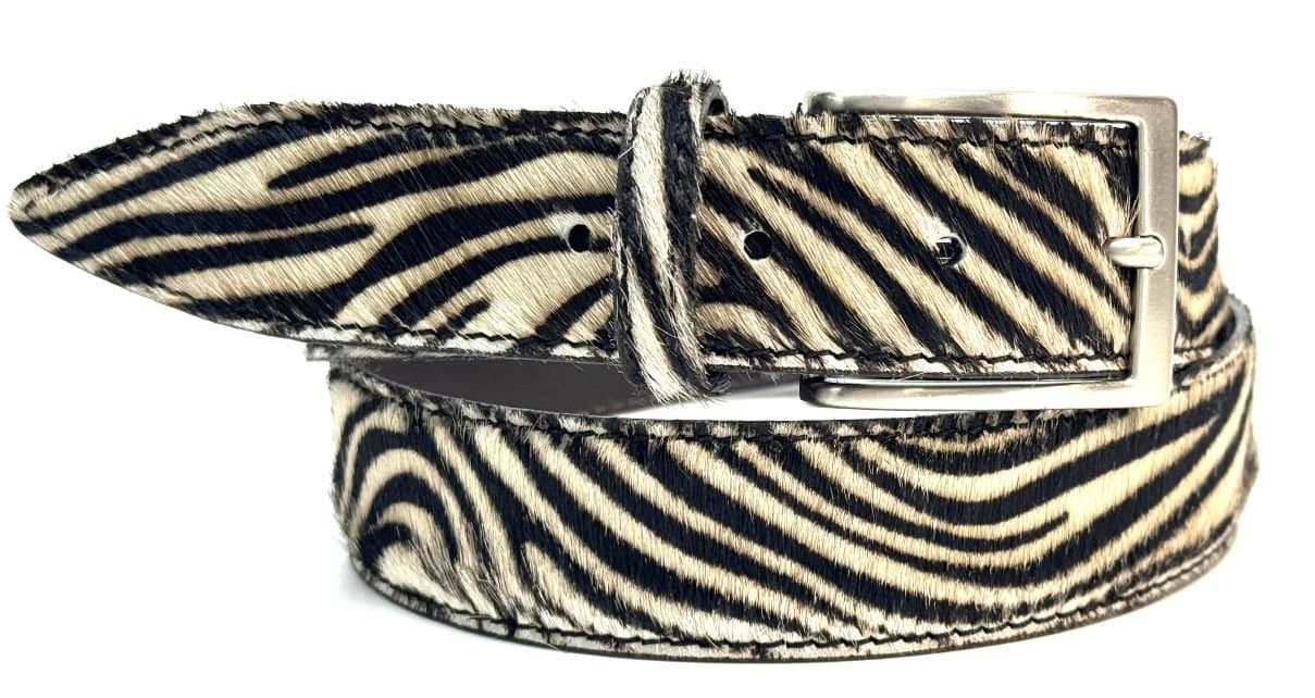 Cintura donna in vera pelle - pony mod. ZARIA, colore animalier zebra, CHIAROSCURO, Made in Italy