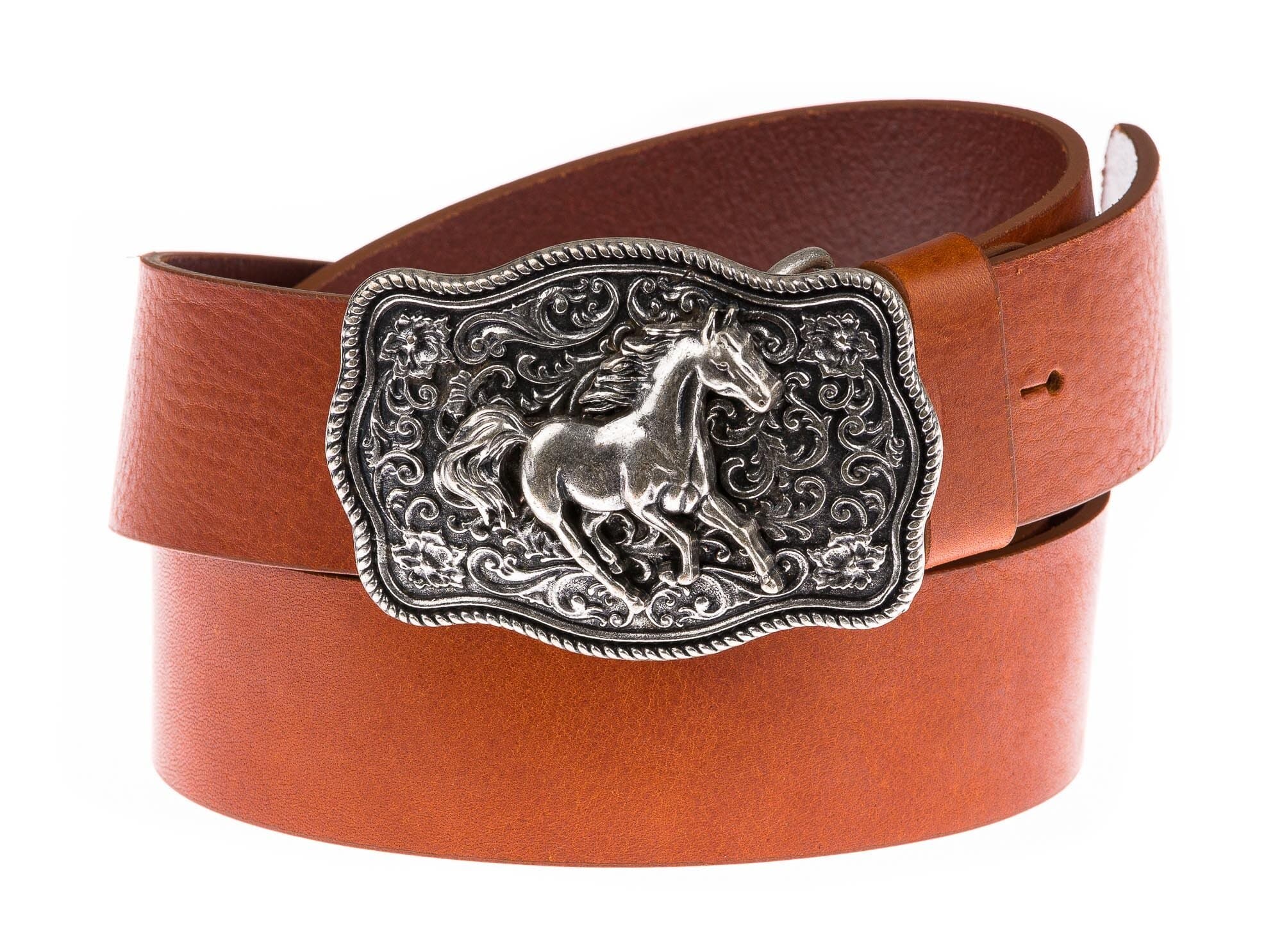 Cintura in vera pelle CHIAROSCURO mod. GENOVA colore MIELE, fibbia speciale con cavallo, Made in Italy