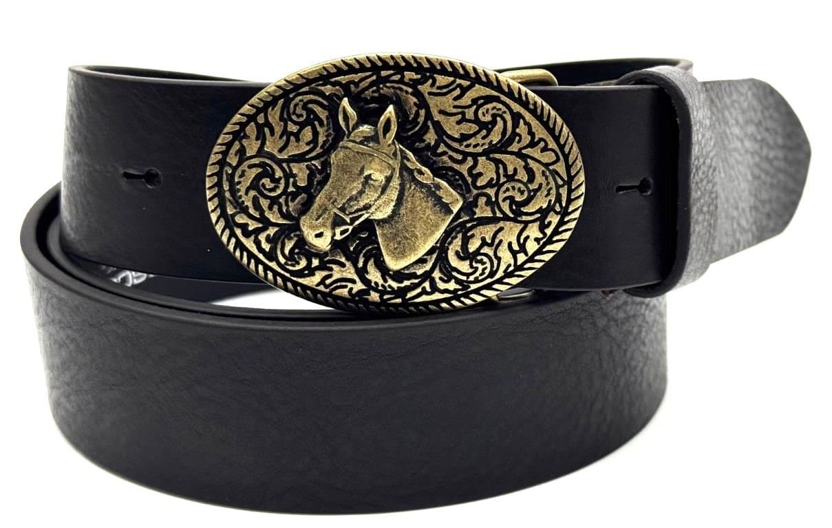 Cintura in vera pelle CHIAROSCURO mod. GENOVA colore TESTA MORO, fibbia speciale con cavallo, Made in Italy