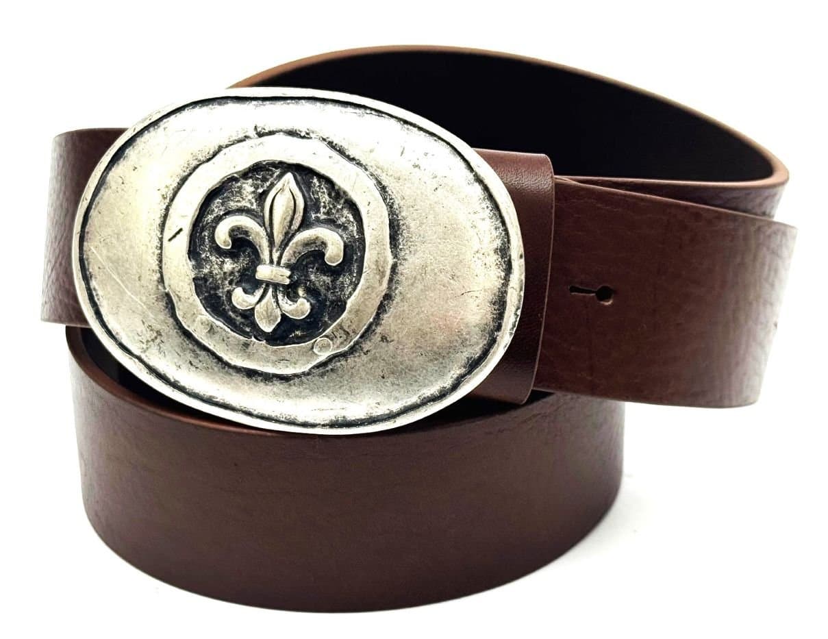 Genuine leather belt for man AUSTIN - LYLI, BROWN colour, special buckle, CHIAROSCURO, MADE IN ITALY