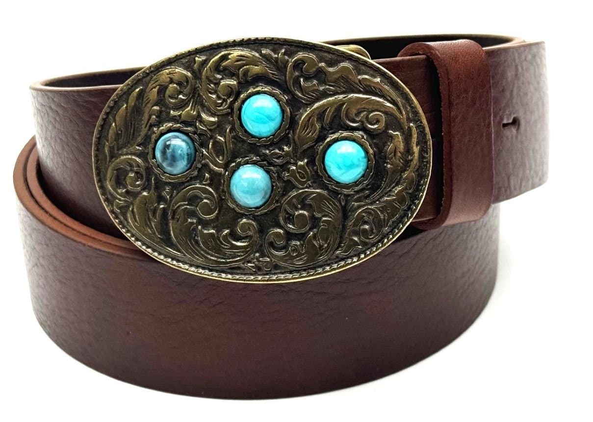 Cintura in vera pelle da uomo AUSTIN, colore MARRONE, fibbia in metallo, CHIAROSCURO, Made in Italy