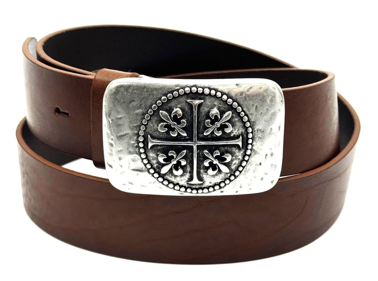Genuine leather belt for man AUSTIN - LYLIS, BROWN colour, special buckle, CHIAROSCURO, MADE IN ITALY