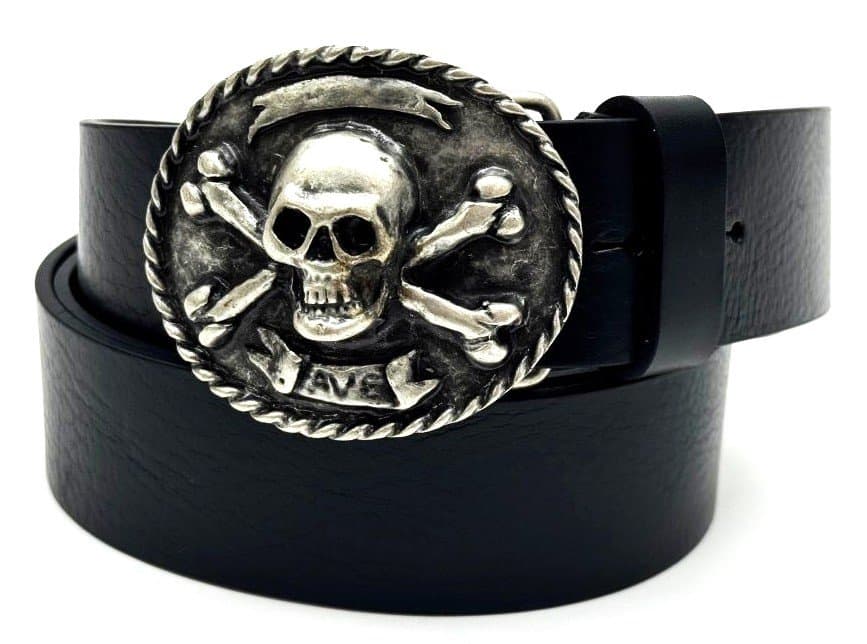 Genuine leather belt for man AUSTIN - SKULL, BLACK colour, special buckle, CHIAROSCURO, MADE IN ITALY