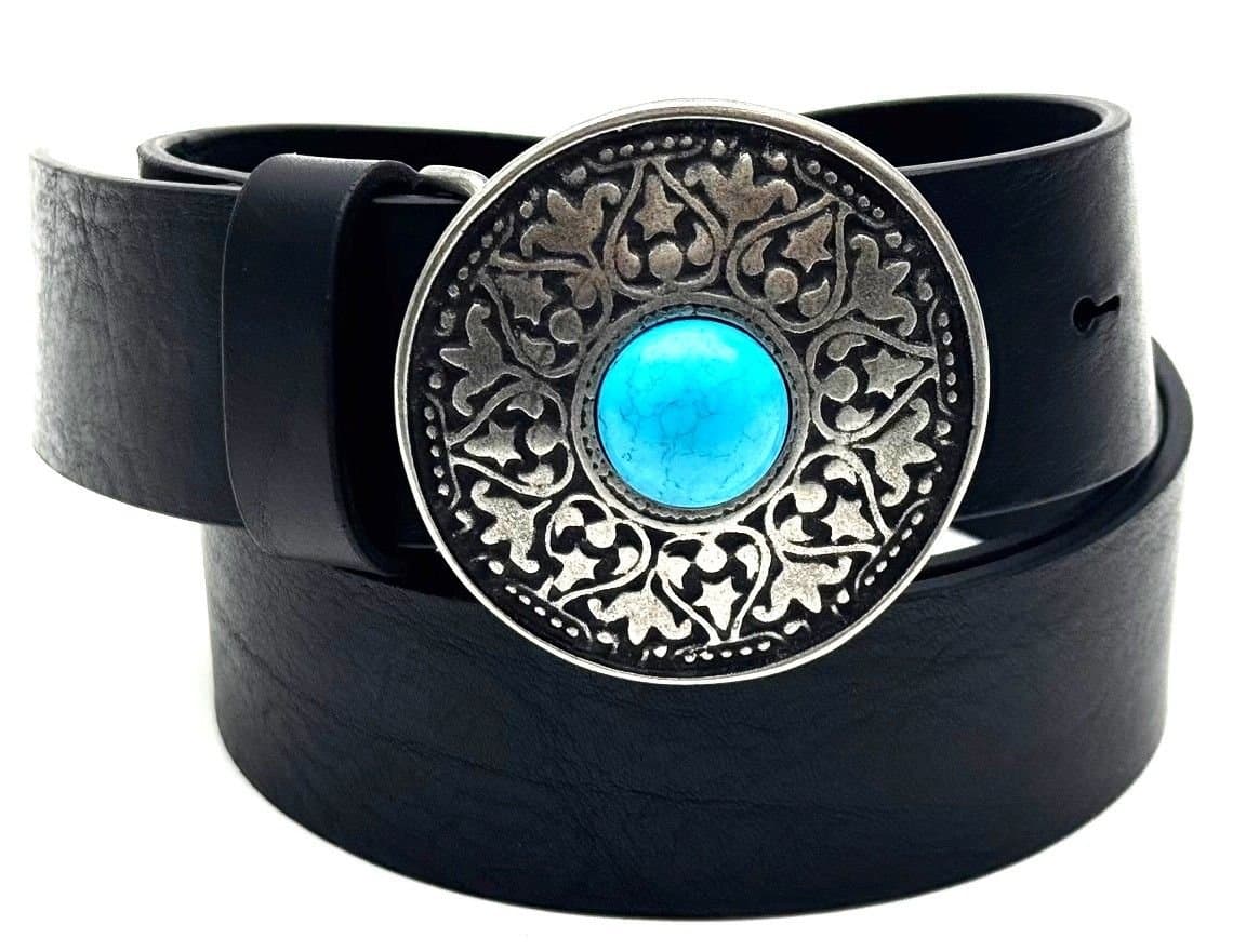 Genuine leather belt for man AUSTIN - STONES 03, BLACK colour, special buckle silver, CHIAROSCURO, MADE IN ITALY