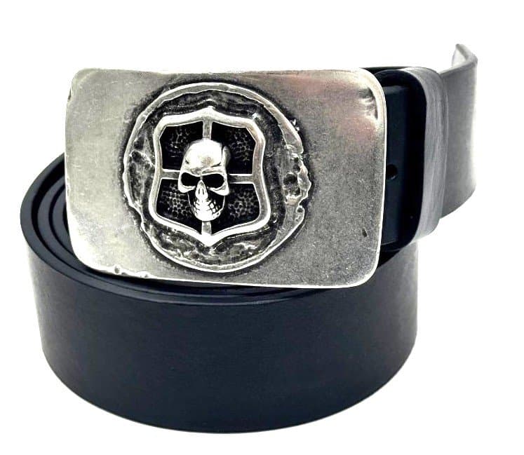 Genuine leather belt for man AUSTIN - SKULL, BLACK colour, special buckle silver, CHIAROSCURO, MADE IN ITALY