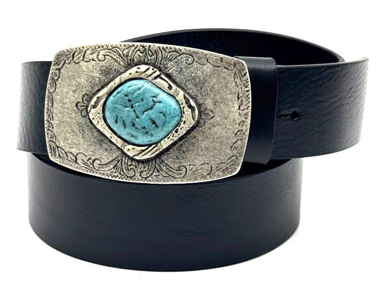 Genuine leather belt for man AUSTIN - STONES 05, BLACK colour, special buckle, CHIAROSCURO, MADE IN ITALY