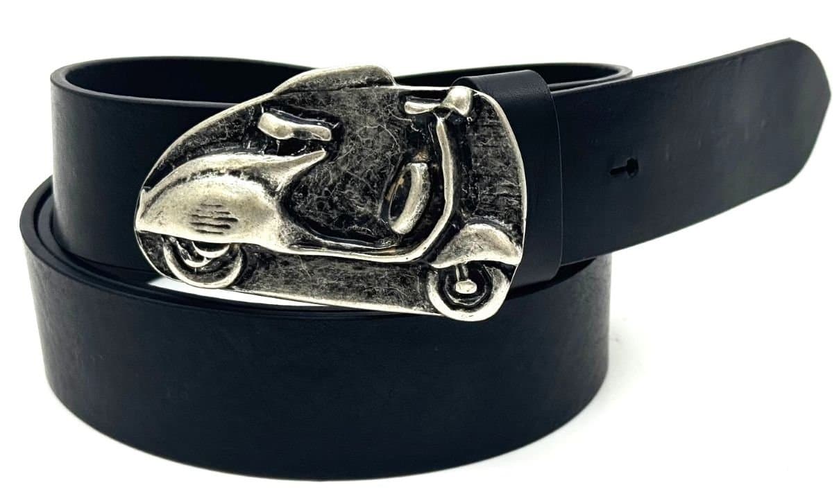 Genuine leather belt for man AUSTIN - VESPA, BLACK colour, special buckle silver, CHIAROSCURO, MADE IN ITALY