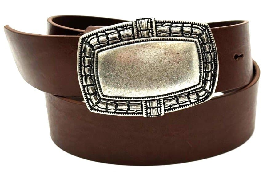 Cintura in vera pelle CHIAROSCURO mod. GENOVA - RETTANGOLO, colore MARRONE, fibbia speciale argento, Made in Italy