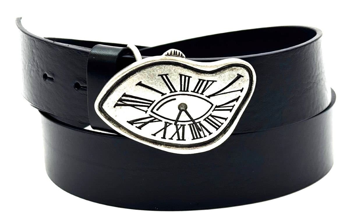 Cintura in vera pelle CHIAROSCURO mod. GENOVA - OROLOGIO, colore NERO, fibbia speciale argento, Made in Italy