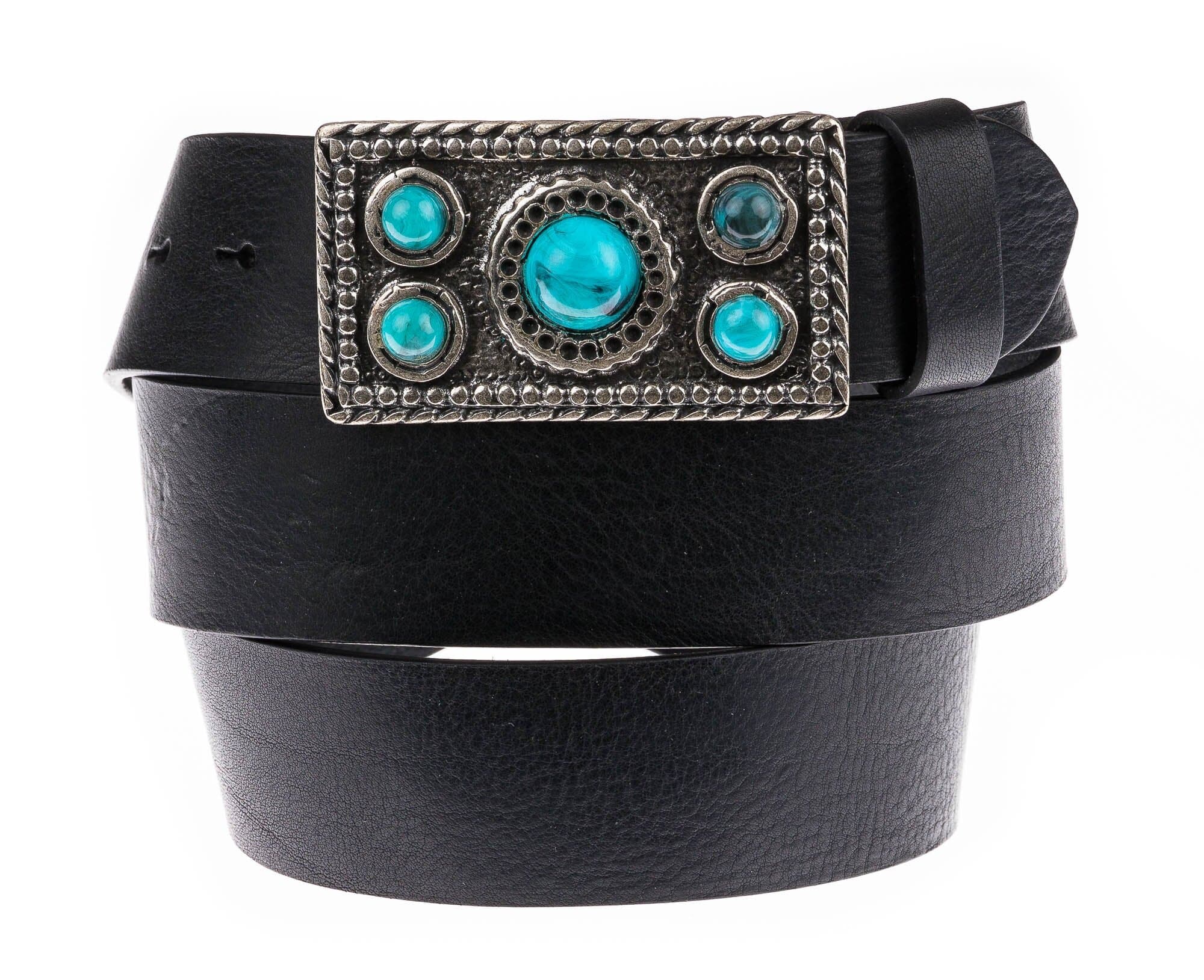 Cintura in vera pelle CHIAROSCURO mod. GENOVA colore NERO, fibbia speciale con pietra azzurra, Made in Italy