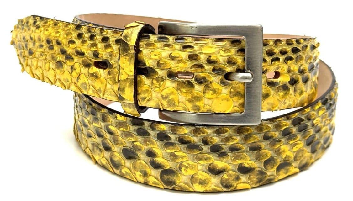 Cintura uomo BEIRUT C22, vera pelle pitone CITES, colore GIALLO, ELIO ZAGATO, Made in Italy