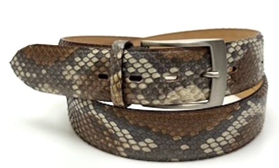 Cintura uomo BEIRUT C23, vera pelle pitone CITES, colore NERO/GRIGIO/MIELE, ELIO ZAGATO, Made in Italy
