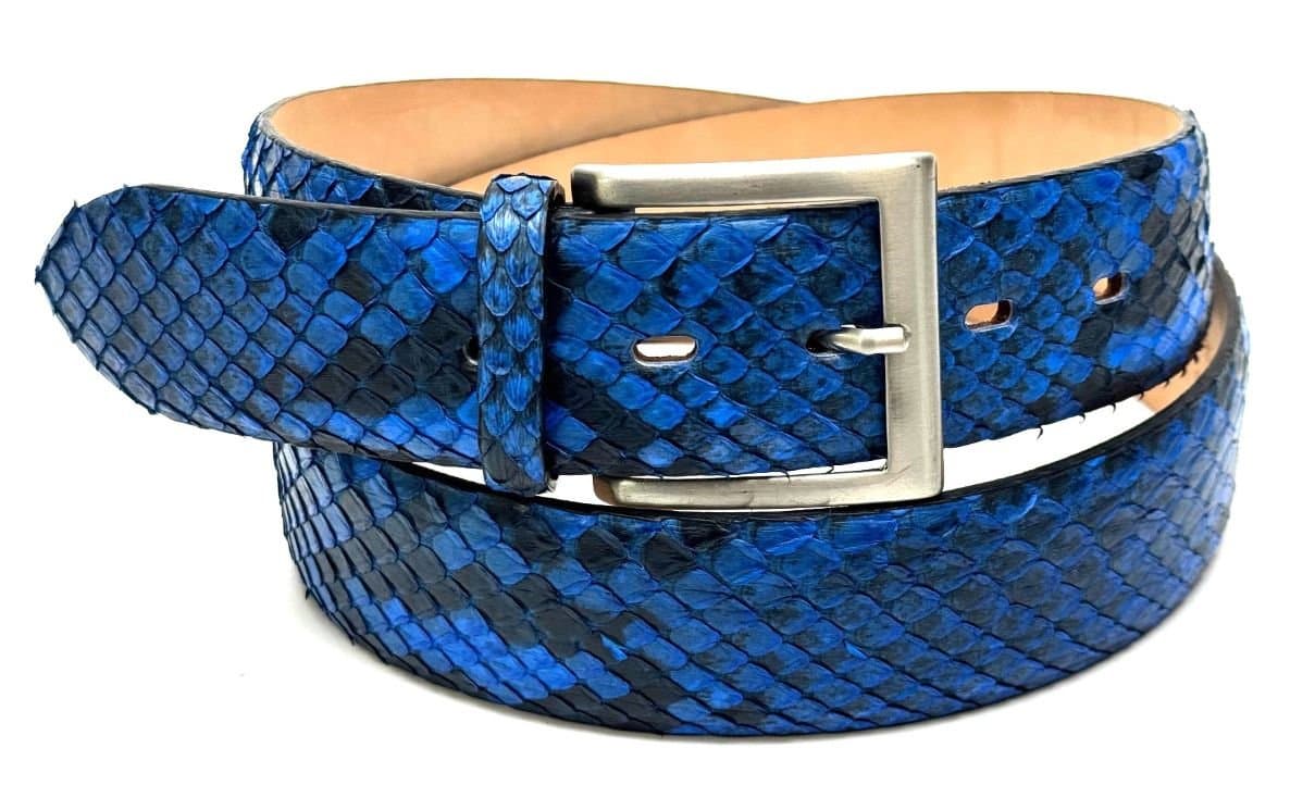 Mens python real leather belt mod. BEIRUT, CITES, BLUE, ELIO ZAGATO, Made in Italy